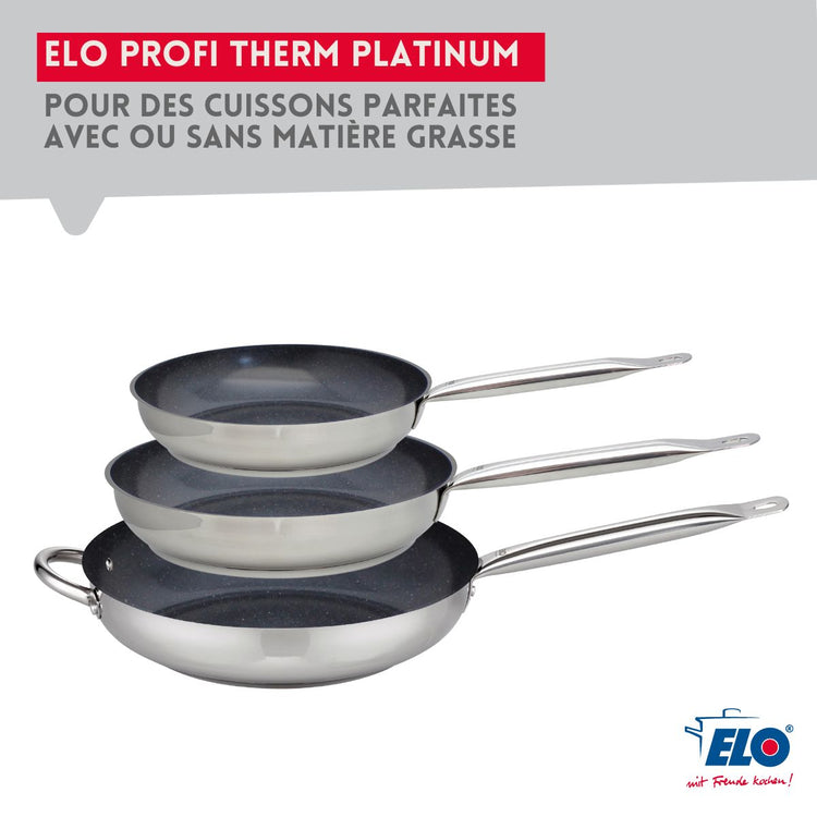 Set Poêle de cuisson avec revêtement céramique sans PFAS et couvercle de cuisson en verre 32 cm Profi Therm Platinum Elo