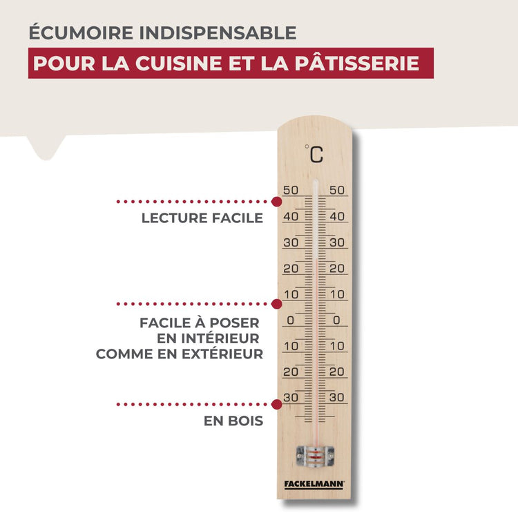 Thermomètre mural intérieur et extérieur en bois Fackelmann Tecno