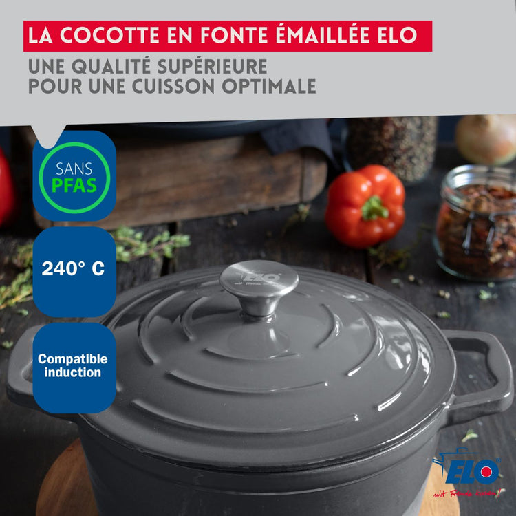 Cocotte en fonte émaillée basse gris classique 28 cm 3L Elo