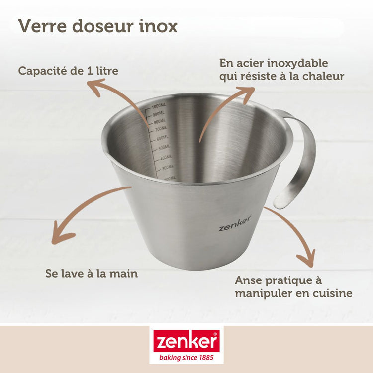 Verre doseur gradué en inox 1 litre Zenker