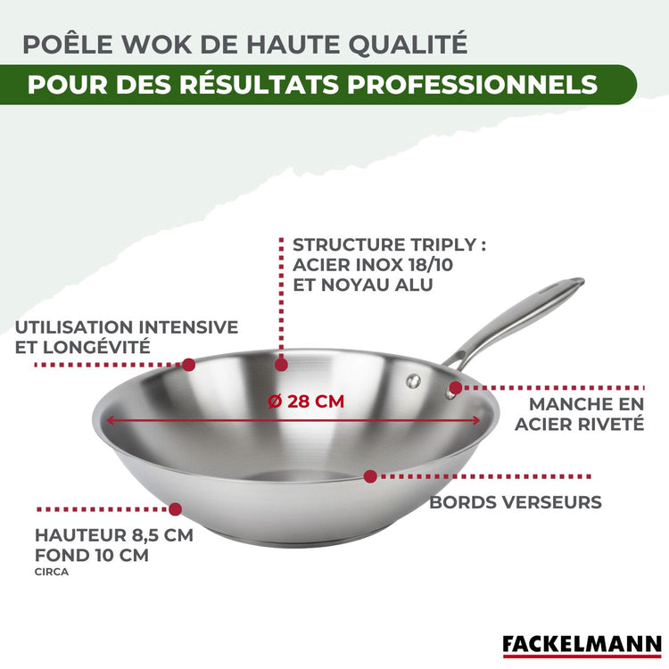 Wok 28 cm en inox 18/10 Triply Fackelmann Vita3