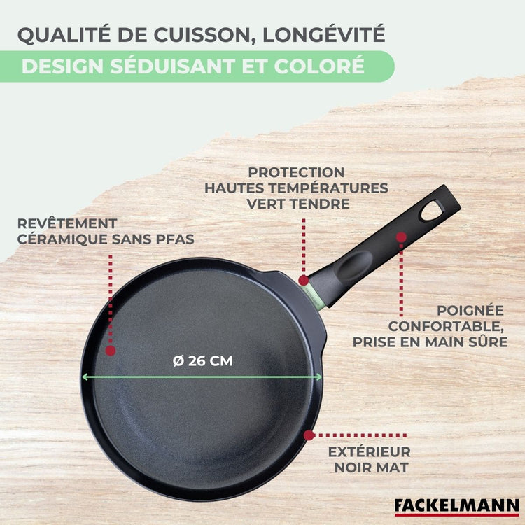 Crêpière 26 cm aluminium revêtement céramique antiadhésif sans PFAS Fackelmann Brandao