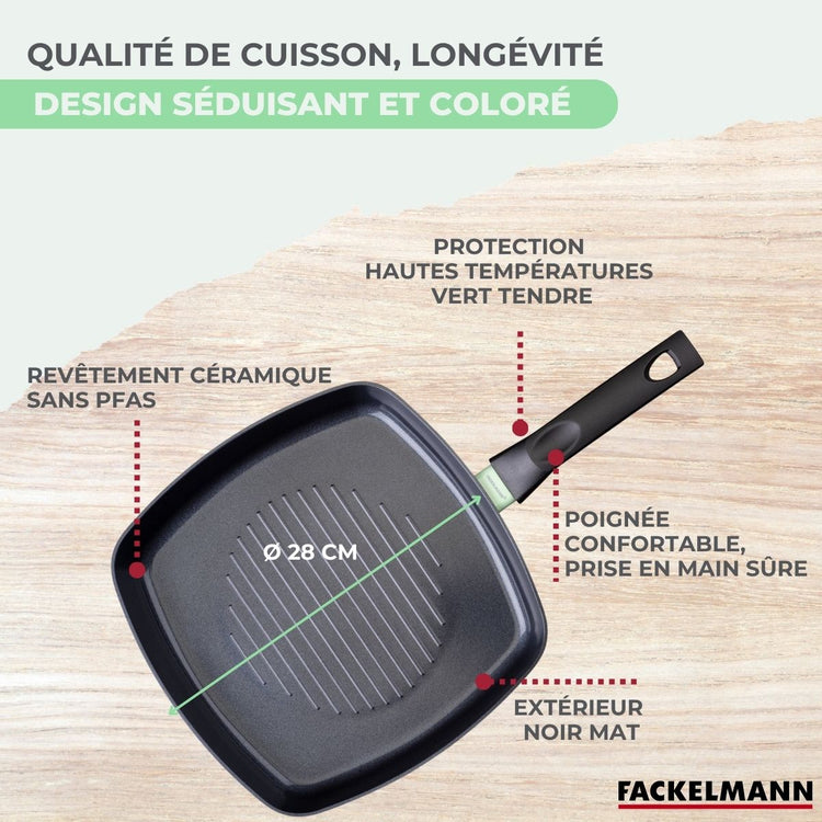 Gril 28 cm aluminium revêtement céramique antiadhésif sans PFAS Fackelmann Brandao