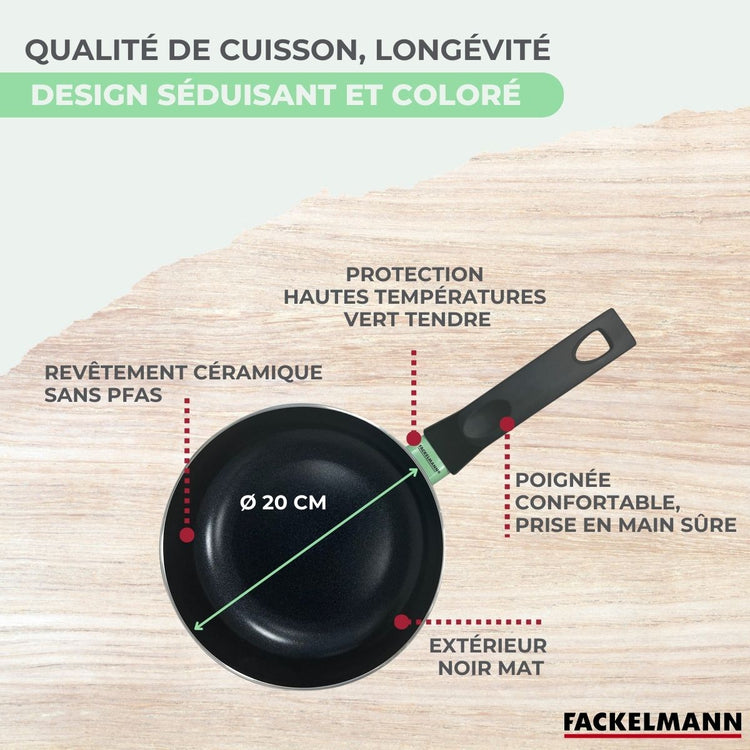 Casserole 20 cm aluminium revêtement céramique antiadhésif sans PFAS Fackelmann Brandao