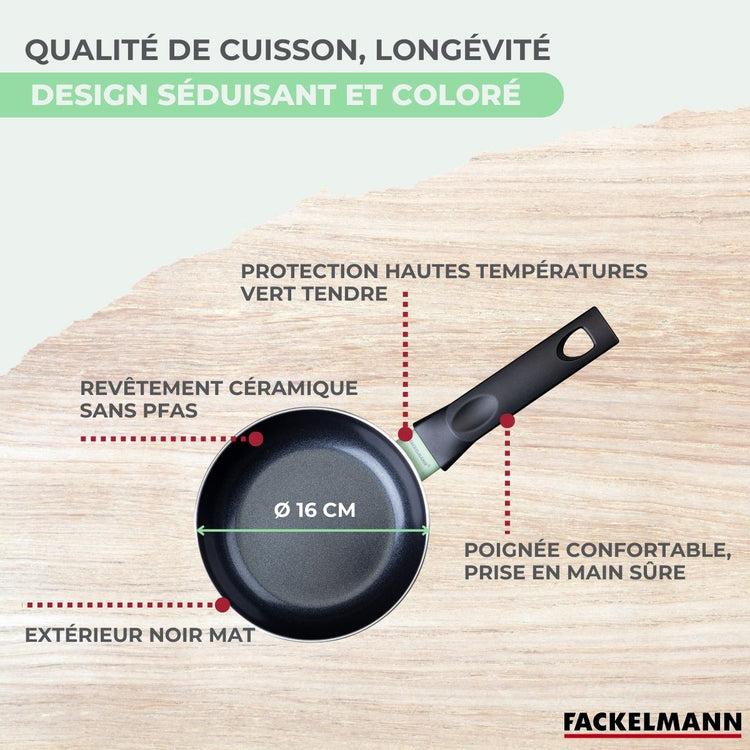Set poêle antiadhésive céramique 16 cm et 6 ustensiles Fackelmann Brandao