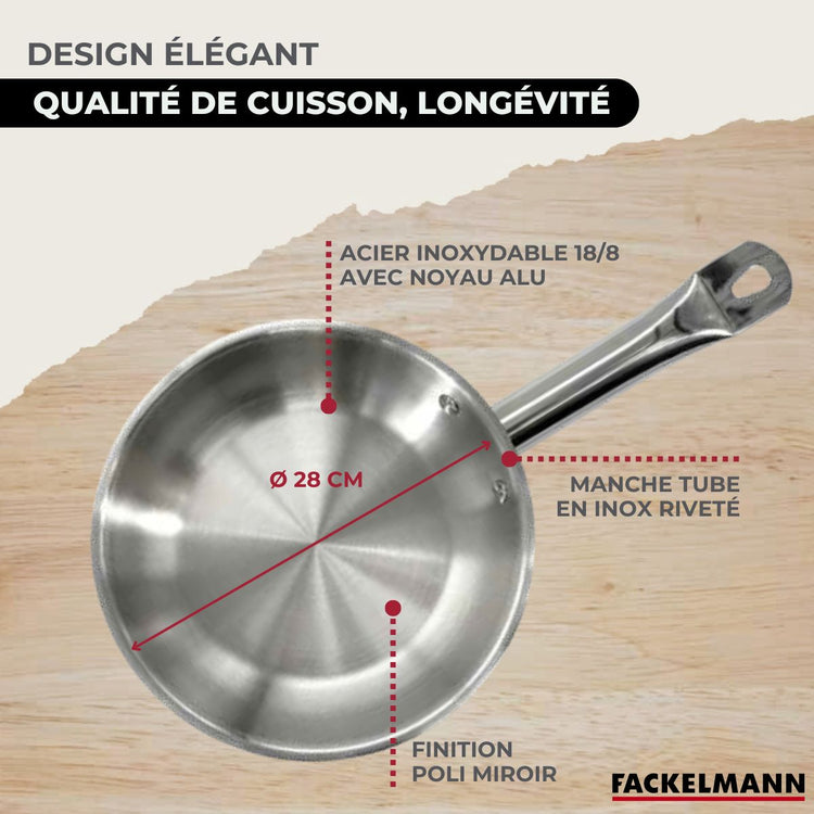 Set de 1 poêle 28 cm en inox et 6 ustensiles Fackelmann Eterna
