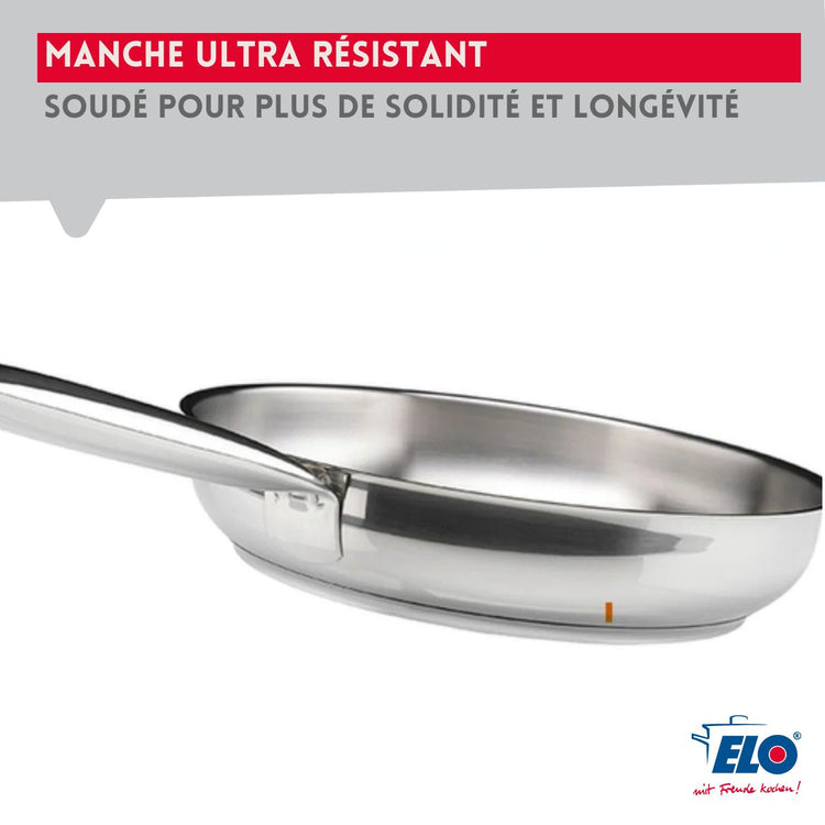 Ensemble de 3 Poêles de cuisson 24, 28 et 32 cm et 2 faitouts 16 et 24 cm Elo Profi Brillant
