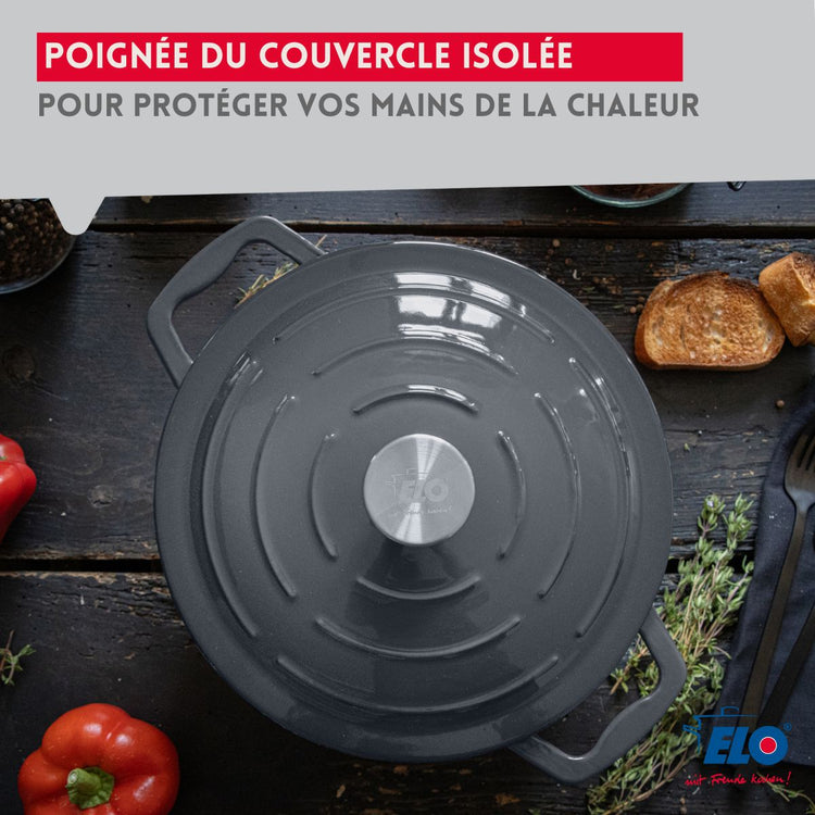 Cocotte en fonte émaillée basse gris classique 28 cm 3L Elo
