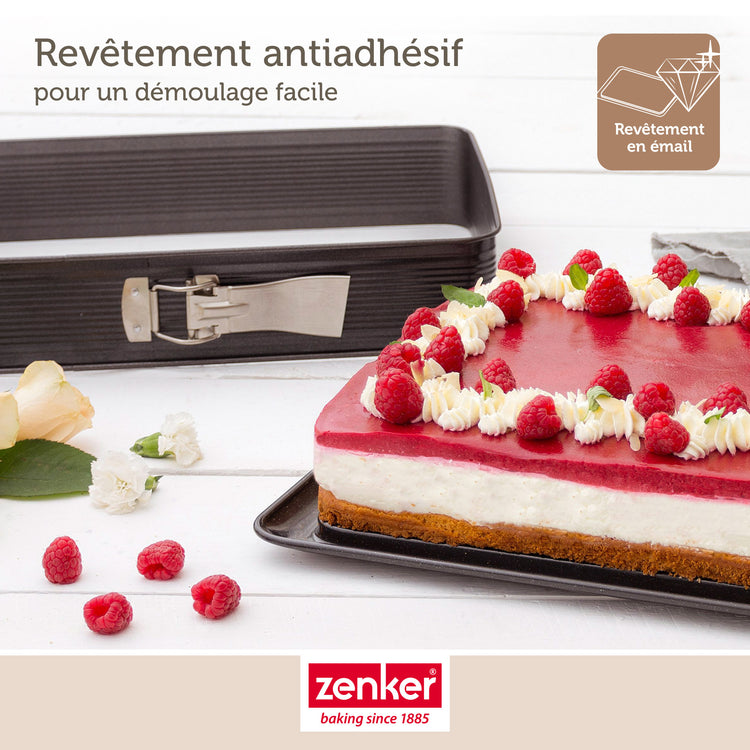 Moule à charnière rectangulaire en acier émaillé 42 x 29 cm et sa spatule Zenker Deluxe