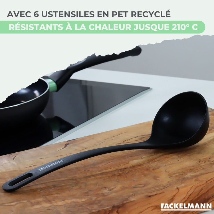 Set de 3 poêles 20 24 et 28 cm et 3 casseroles 16, 18 et 20 cm antiadhésives céramique et 6 ustensiles Fackelmann Brandao