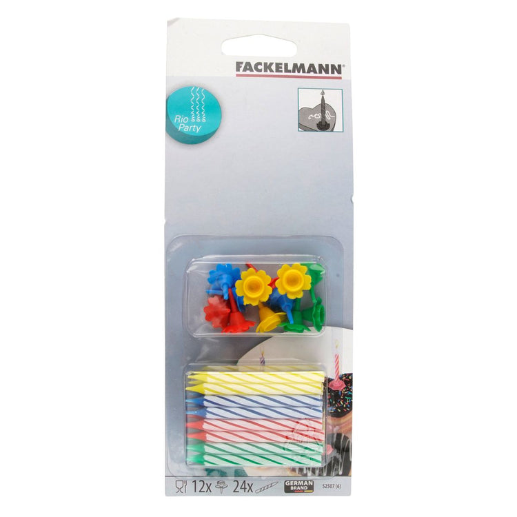 Lot de 24 bougies d'anniversaire et 12 bobèches Fackelmann Rio Party