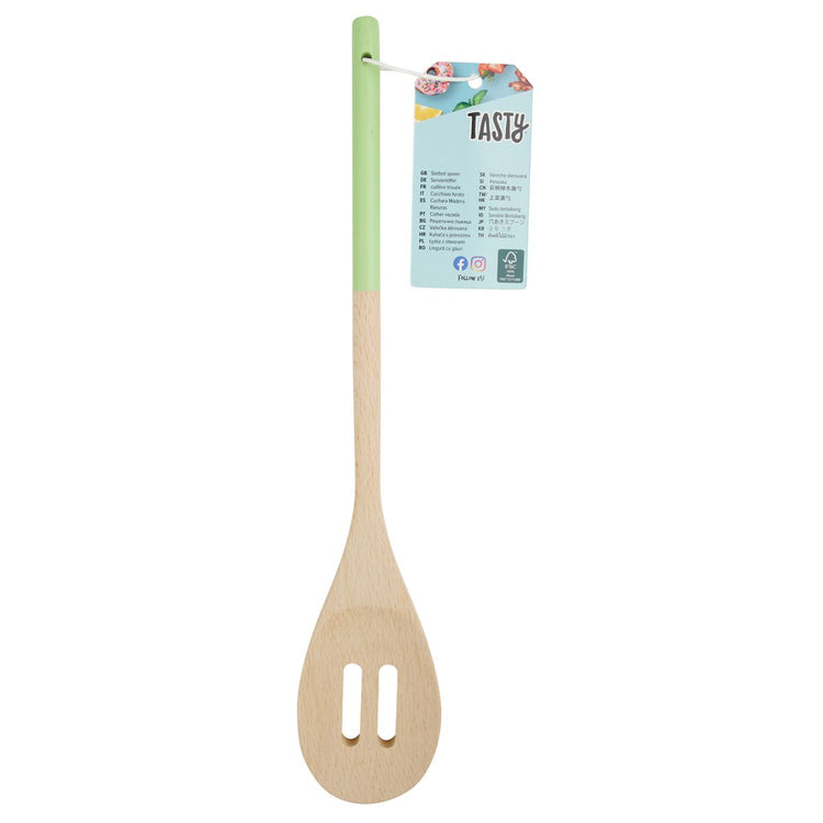 Cuillère de cuisine en bois ajourée 30 x 5,5 cm Tasty Green