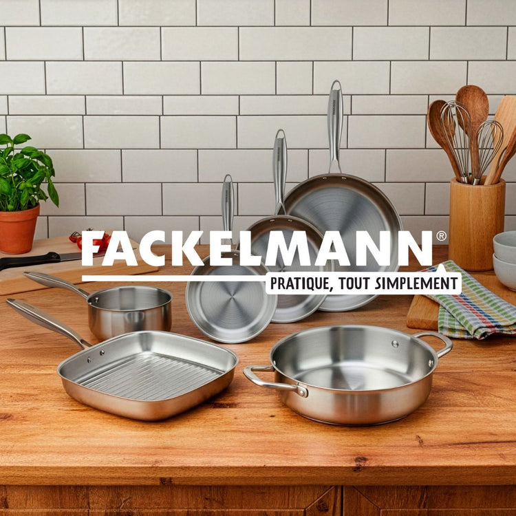 Lot poêles à Frire 24 et 28 cm, Casseroles 14 16 et 18 cm inox 18/10 Triply Fackelmann Vita3