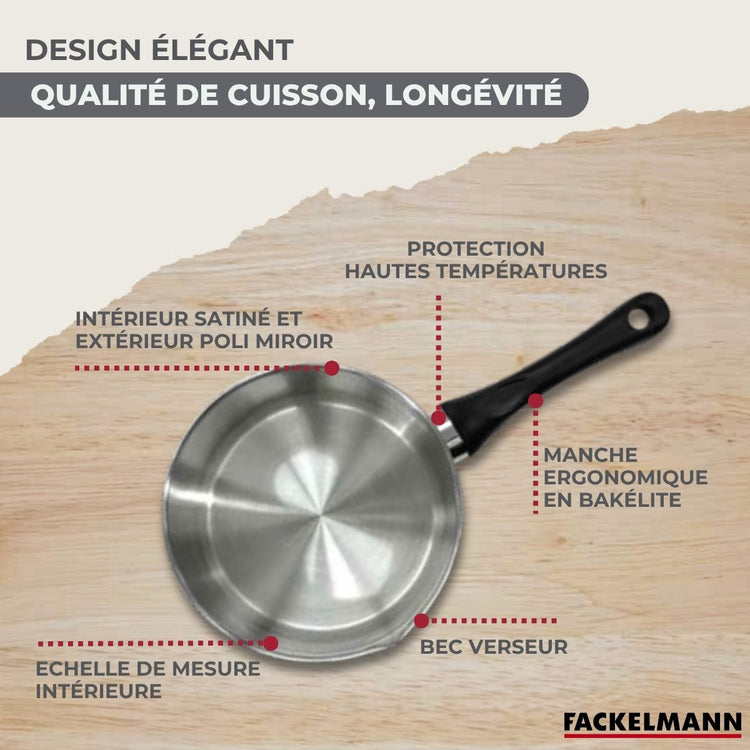 Batterie de cuisine avec 2 poêles 24/28 cm et 3 faitouts 16/20/24 cm avec 6 ustensiles de cuisine sans PFAS Fackelmann Généva Brillant Oxford