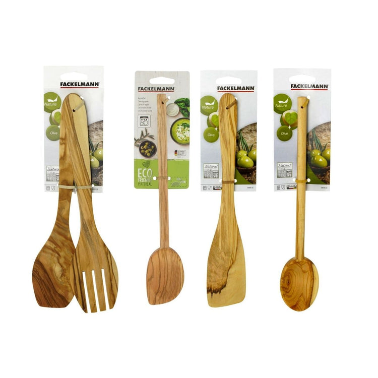 Ensemble de couverts à salade, cuillères et spatule Fackelmann Édition Bois d'olivier