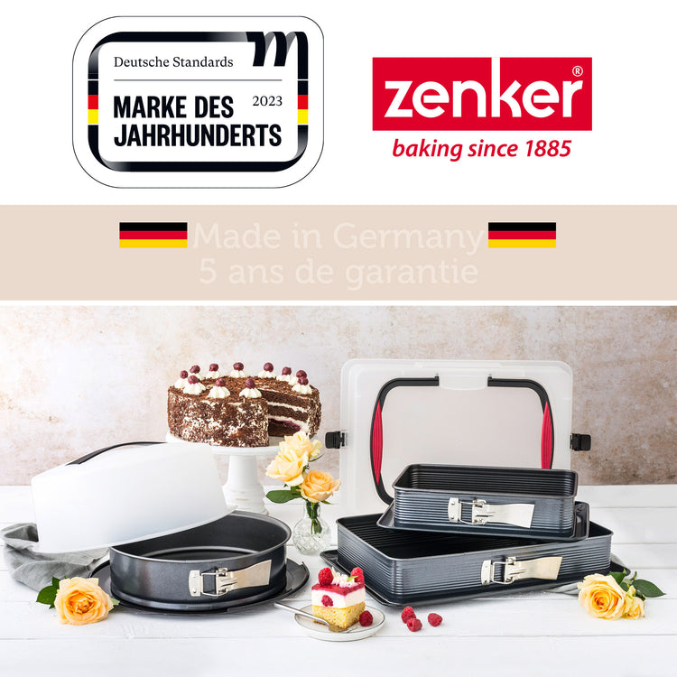 Moule à charnière rectangulaire en acier émaillé 42 x 29 cm et sa spatule Zenker Deluxe