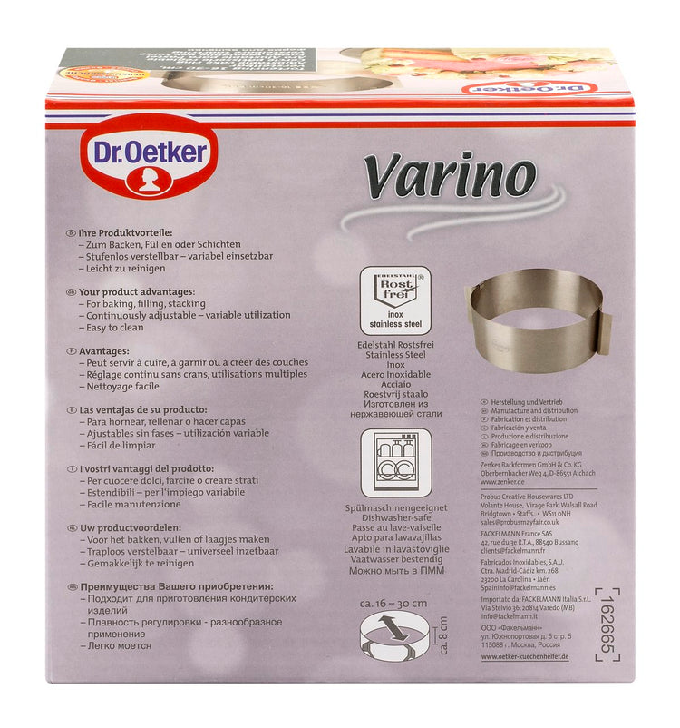 Cercle à pâtisserie en acier inoxydable extensible de 16 à 30 cm Dr. Oetker Varino