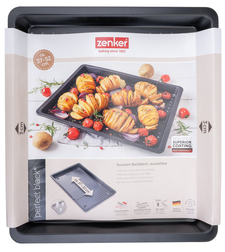 Plaque de cuisson four extensible et perforée de 37 à 52 cm Zenker Perfect Black +