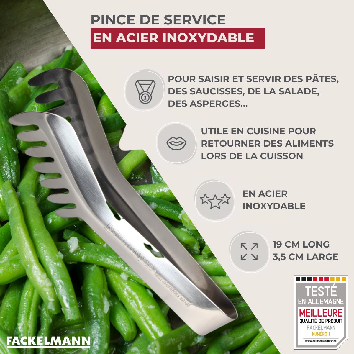 Ensemble de 2 Pinces à spaghettis, de cuisine en Acier inoxydable 19 cm Fackelmann