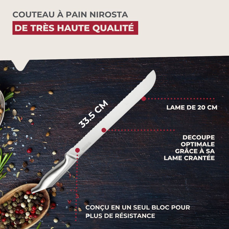 Couteau à pain inox professionnel Set de 2, 33,5 x 3 x 2 cm acier inoxydable Nirosta Star