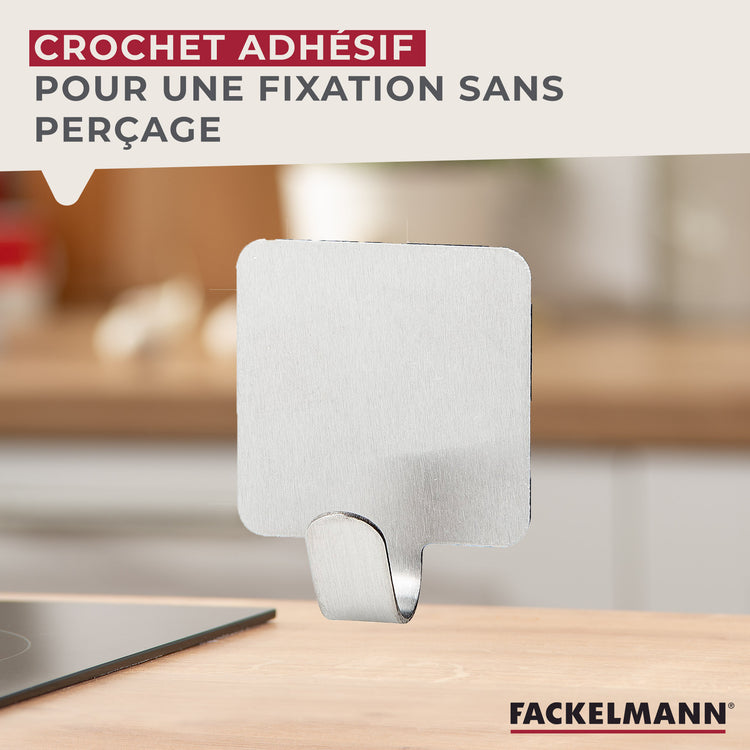 Ensemble de 6 crochets adhésifs carrés en acier inoxydable Fackelmann Tecno