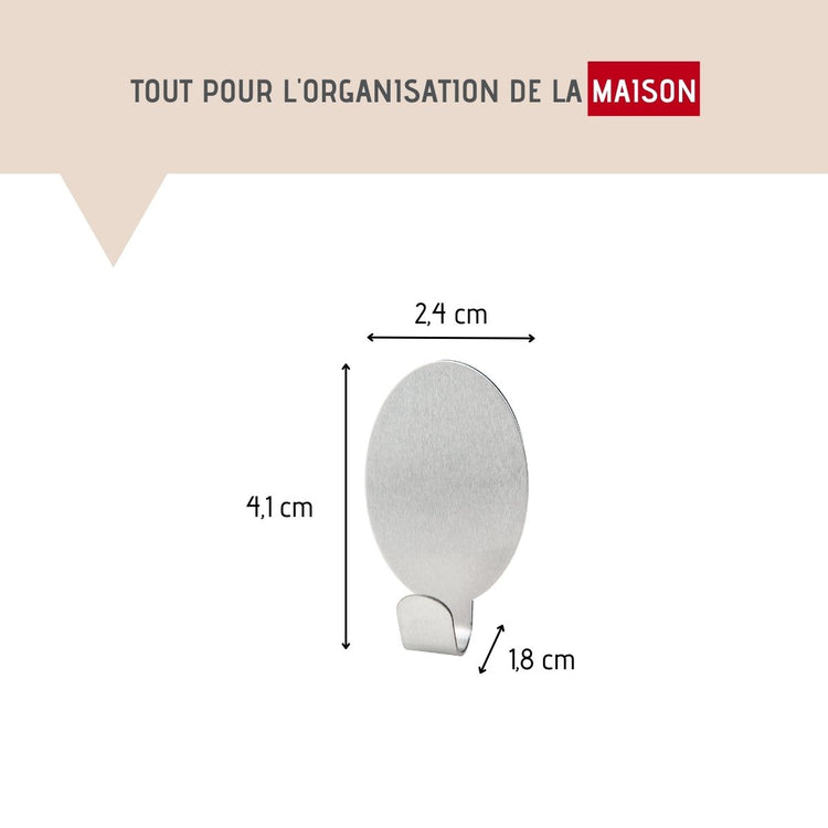 Crochets adhésifs muraux en inox Lot de 6 dimensions 4,1 x 2,4 x 1,8 cm Fackelmann Tecno