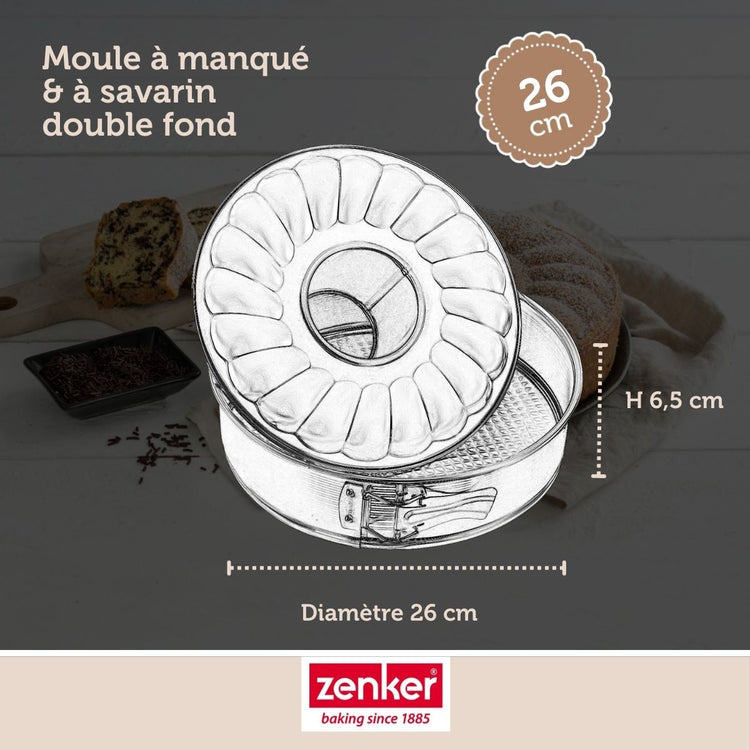 Ensemble de 2 Moules à manqué et à savarin double fond 26 cm Zenker Silver