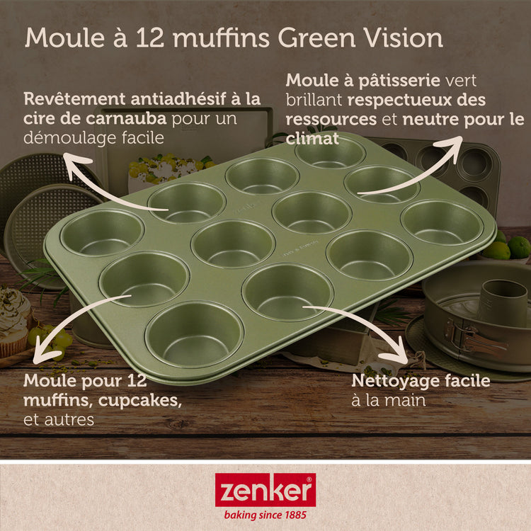 Ensemble de 2 Moules à muffins 12 empreintes 38 x 26 cm Zenker Green Vision