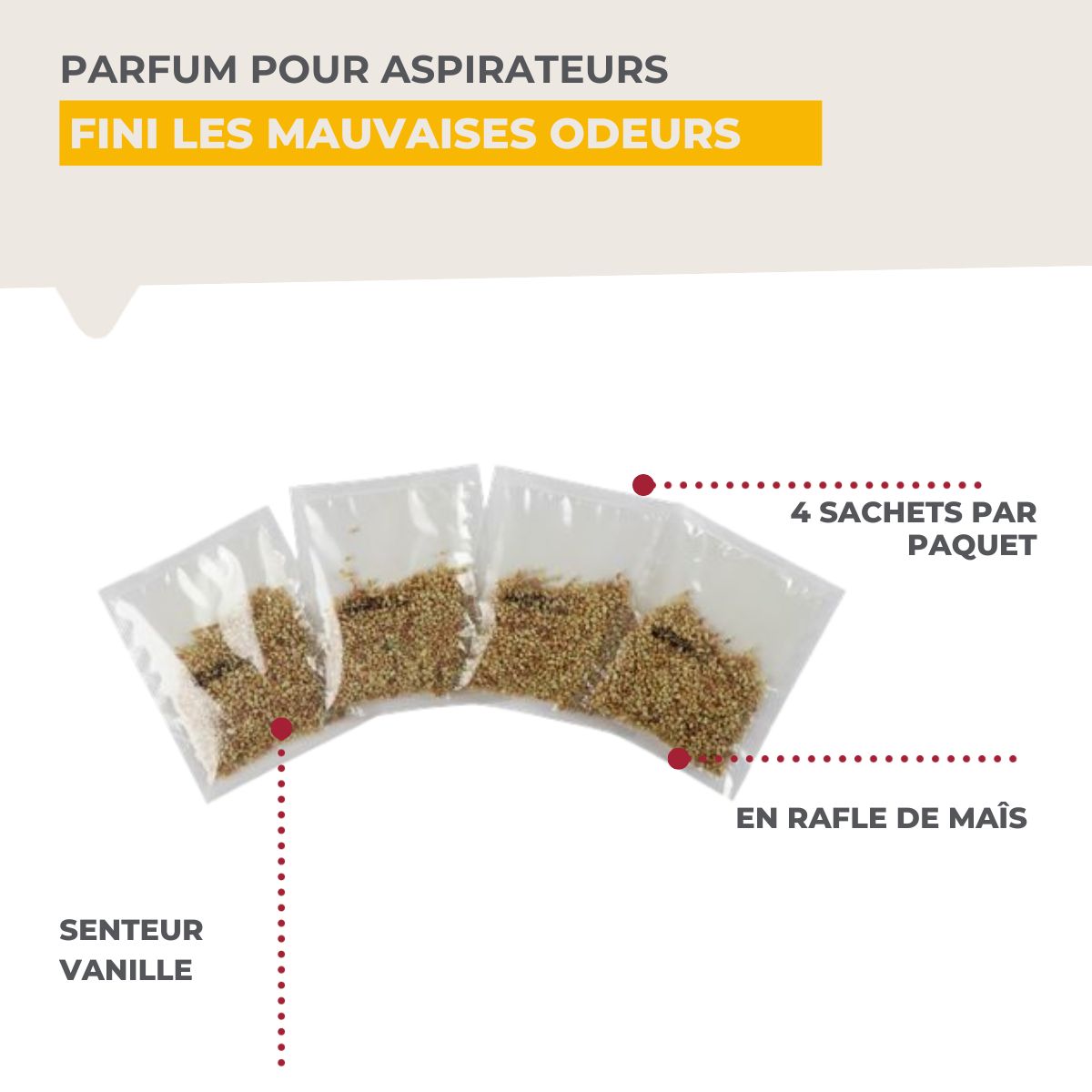 Lot de 4 sachets de granulés parfumants pour aspirateur à la vanille TopFilter