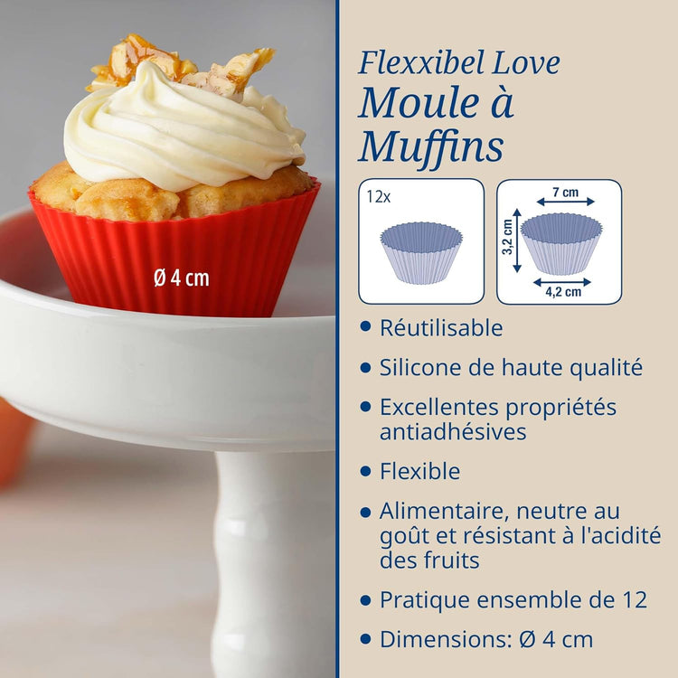 Lot de 12 caissettes muffins en silicone Dr. Oetker Flexxibel Love