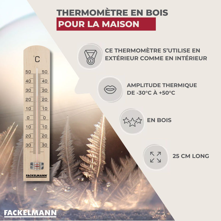 Thermomètre mural intérieur et extérieur en bois Fackelmann Tecno