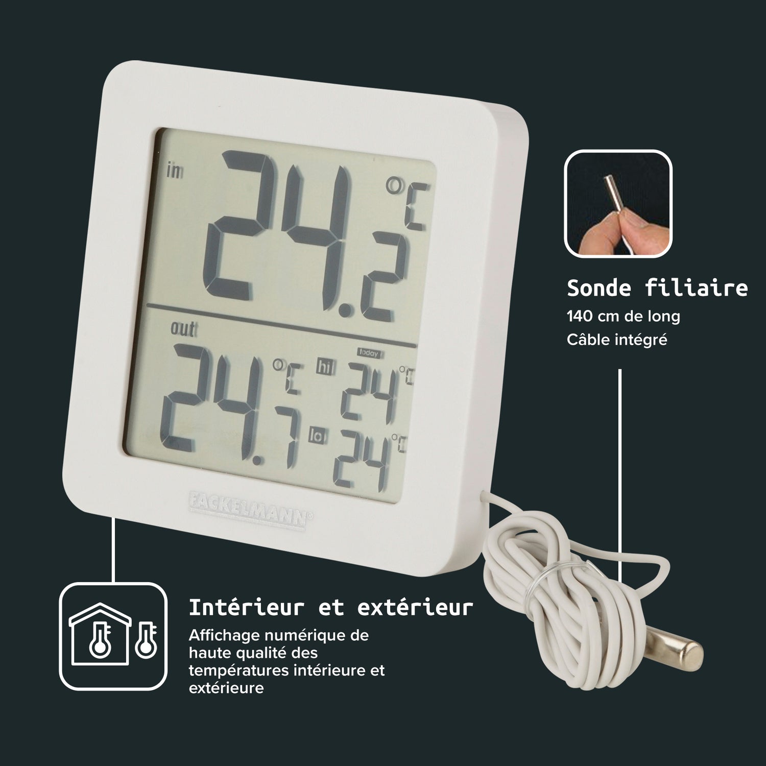 Thermomètre intérieur et extérieur numérique Fackelmann Tecno