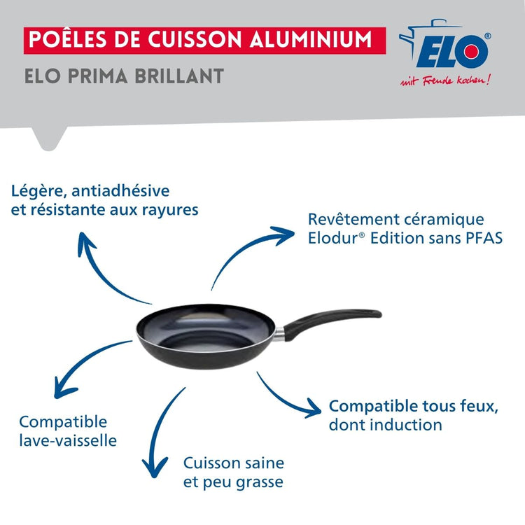 Ensemble de 1 Poêle de cuisson 20 cm et 2 faitouts 16 et 20 cm Elo Prima Brillant