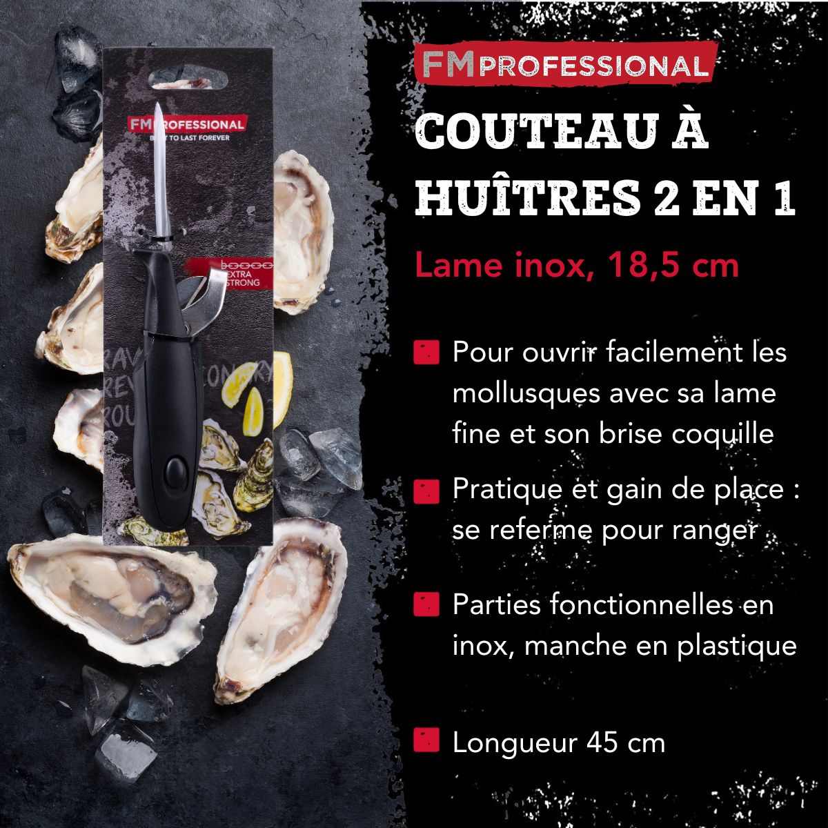 Couteau à huître 2 en 1 FM Professional Divers