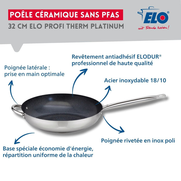 Poêle de cuisson avec revêtement céramique sans PFAS 32 cm Profi Therm Platinum Elo