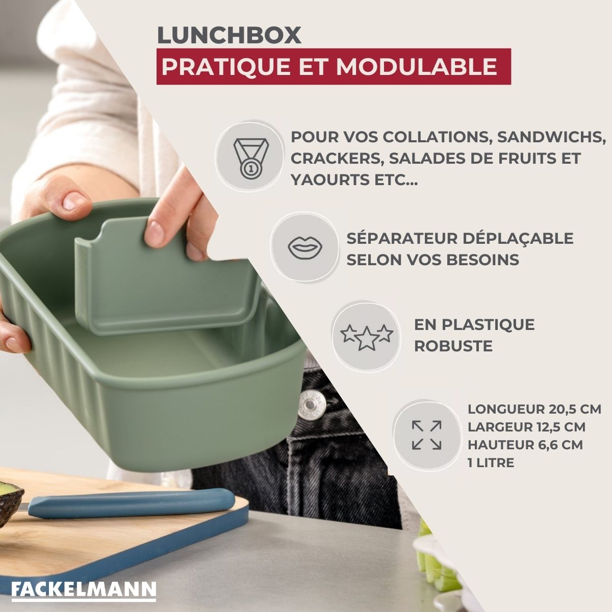 Lunchbox Verte à compartiment réglable 1 litre sans BPA Fackelmann Storage