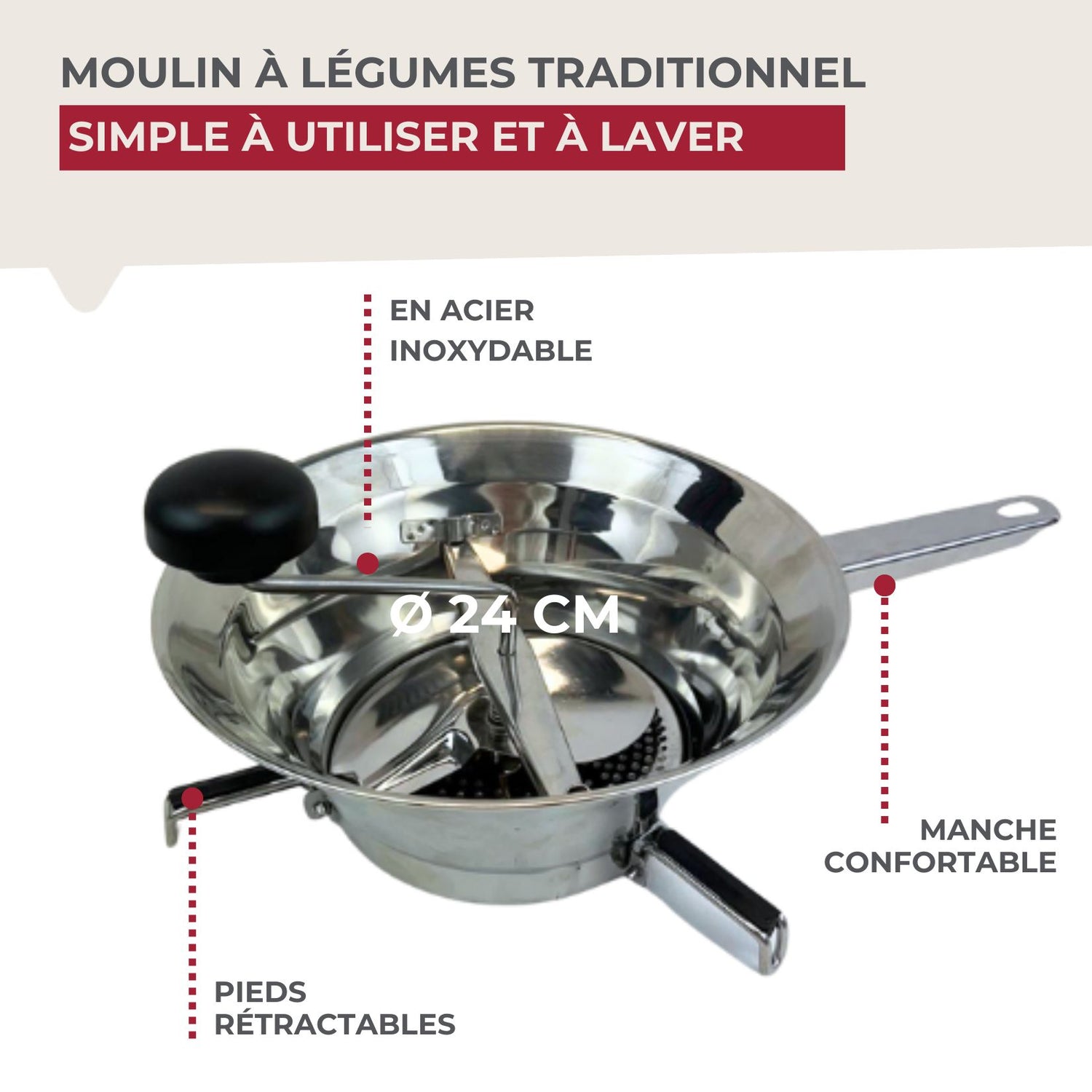 Moulin à légumes inox 24 cm Fackelmann Handmade Tradition