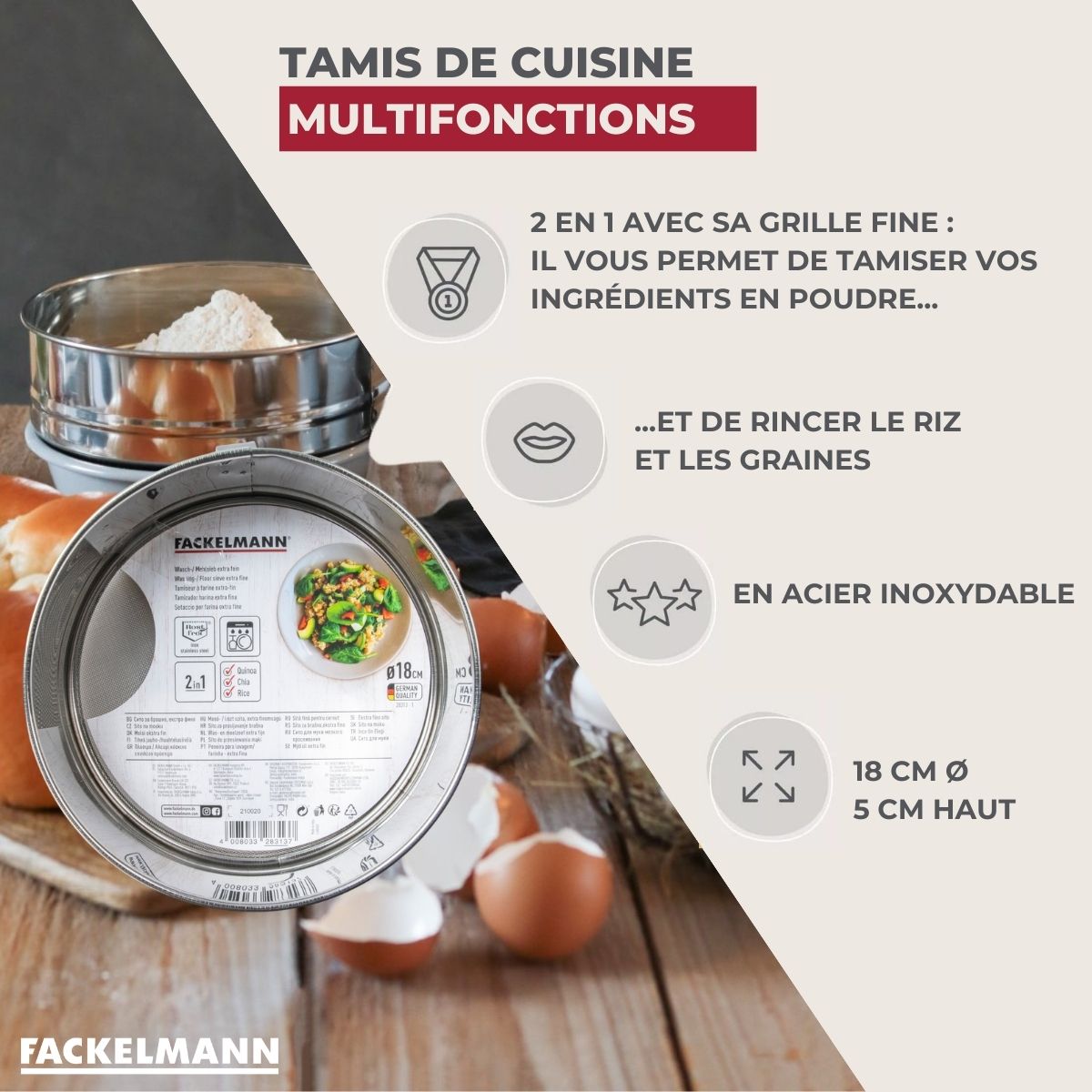 Tamis de cuisine inox extra fin Fackelmann