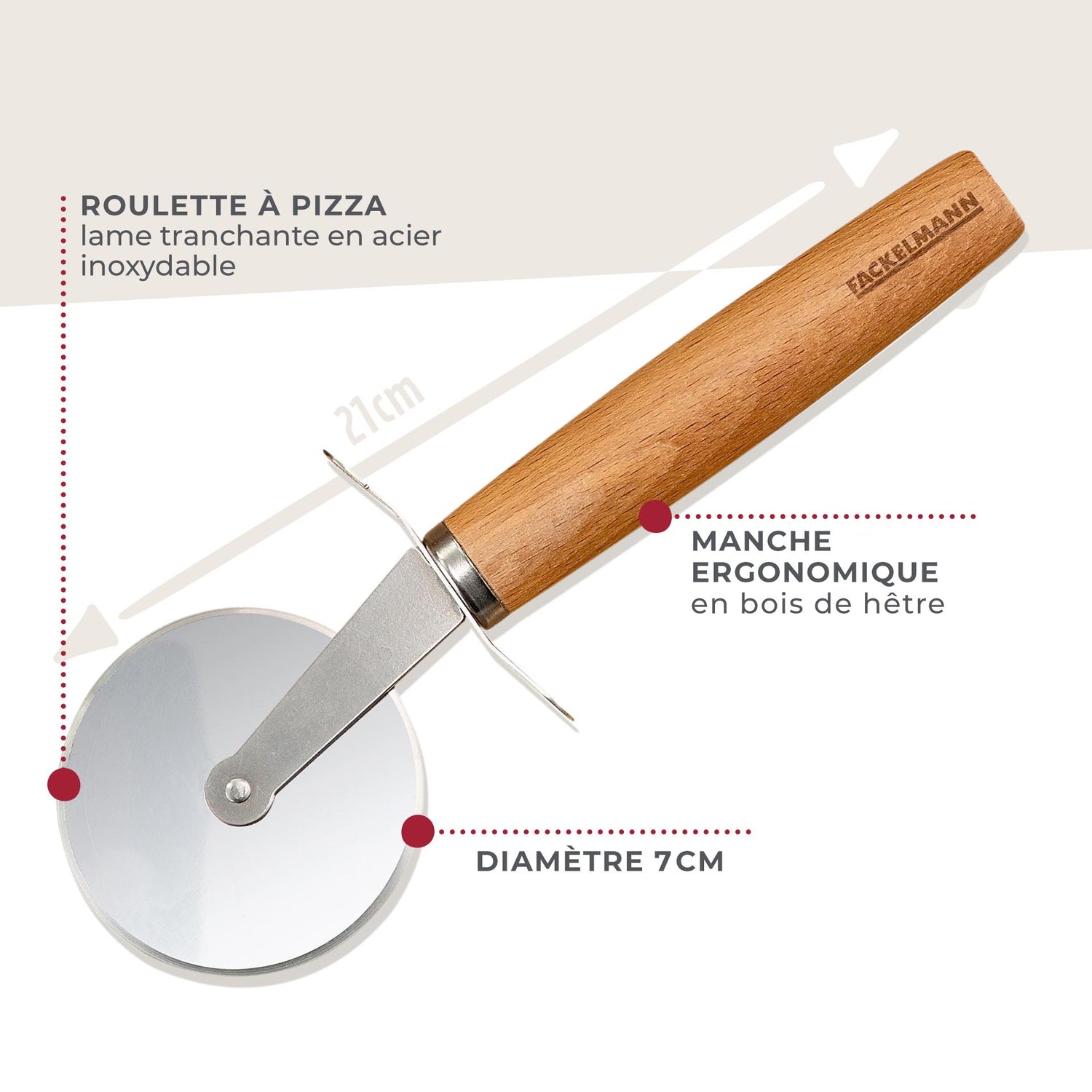 Roulette à pizza manche en bois Fackelmann Pizza & Pasta