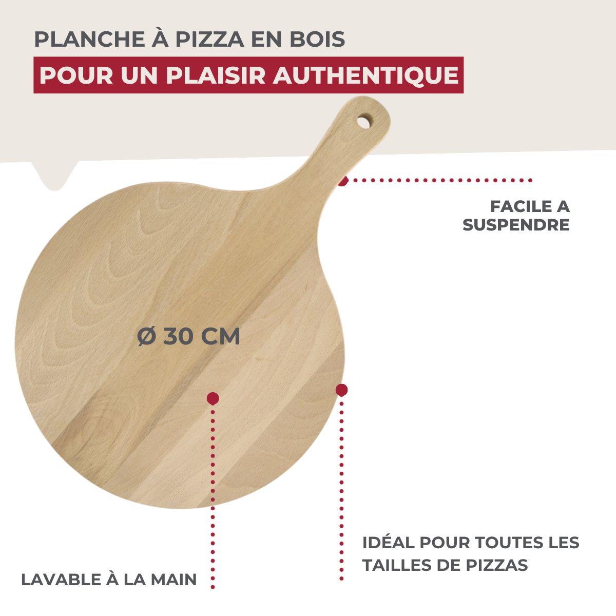 Planche à pizza et tarte flambée en bois Fackelmann Wood Edition