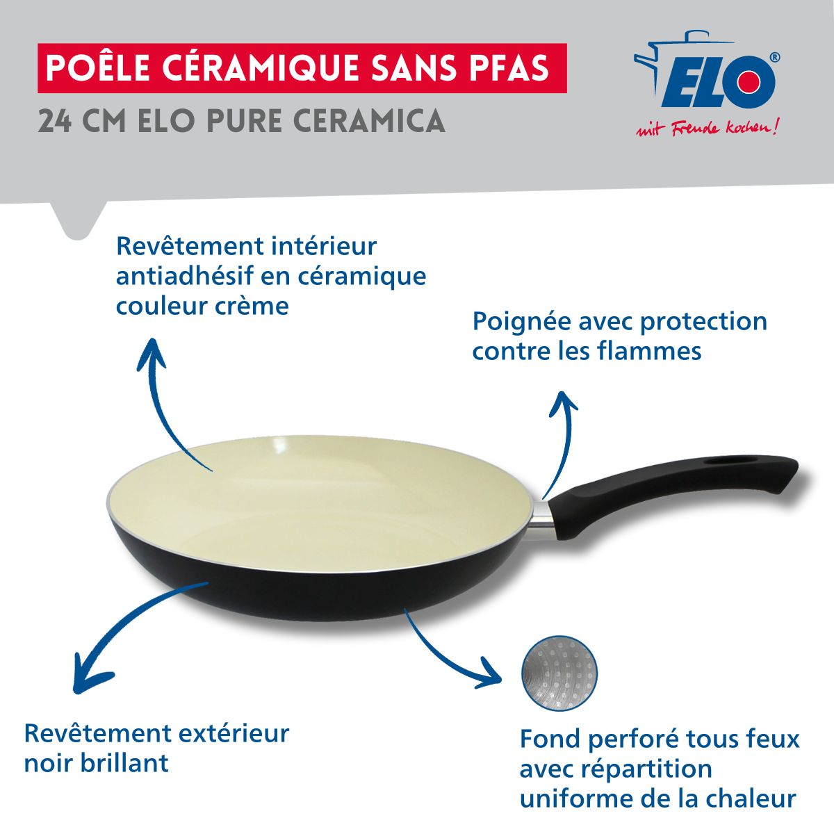 Poêle de cuisson avec revêtement céramique sans PFAS 24 cm Elo