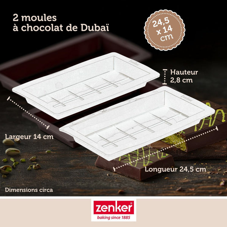 Deux moules à tablettes chocolat de Dubaï en silicone Zenker Special Creative