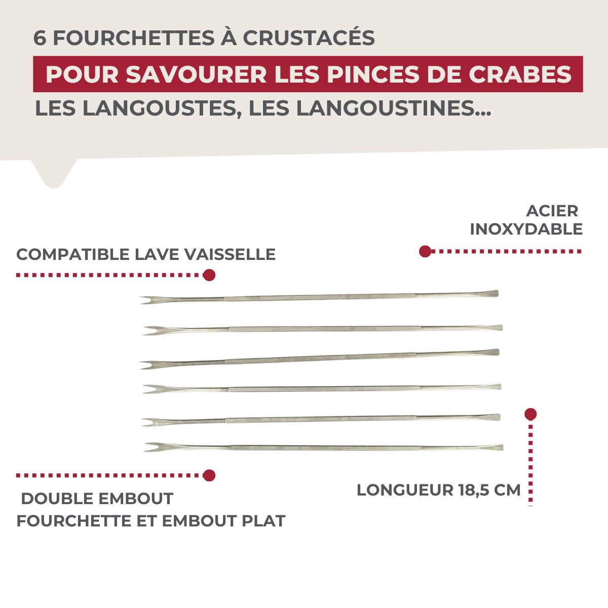 Lot de 6 fourchettes à crustacé en acier inoxydable Fackelmann