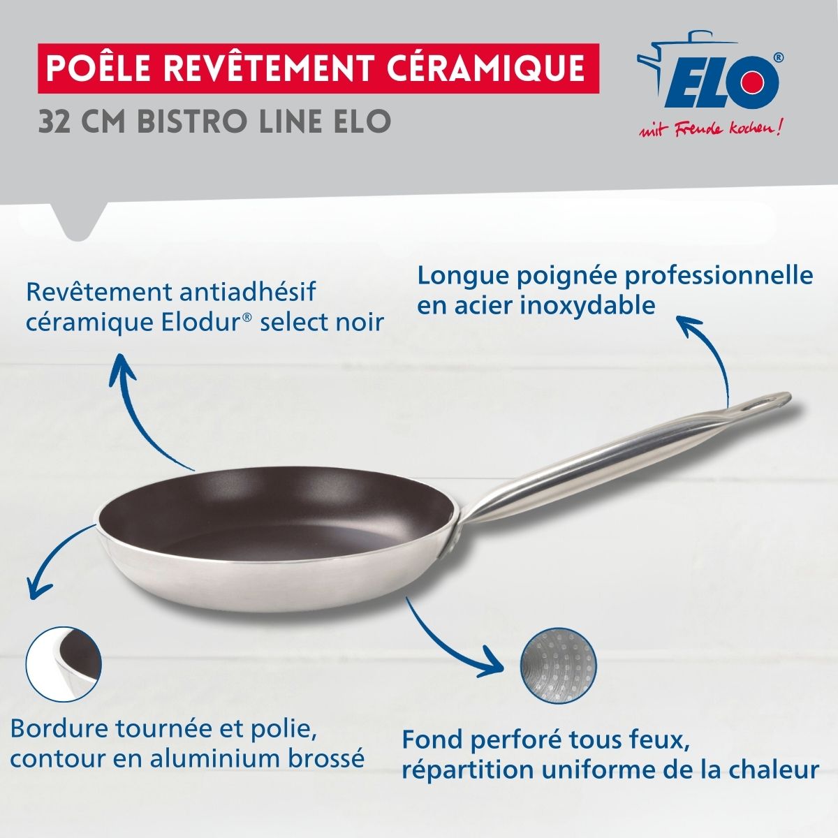 Poêle de cuisson avec revêtement céramique sans PFAS 32 cm Bistro Line Elo