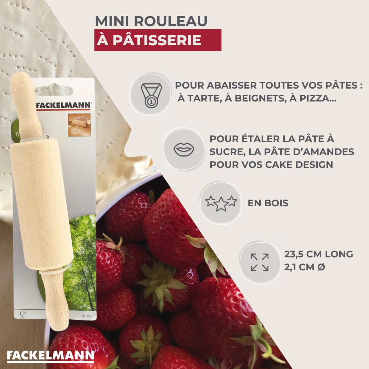 Petit rouleau à pâtisserie en bois Fackelmann Wood Edition