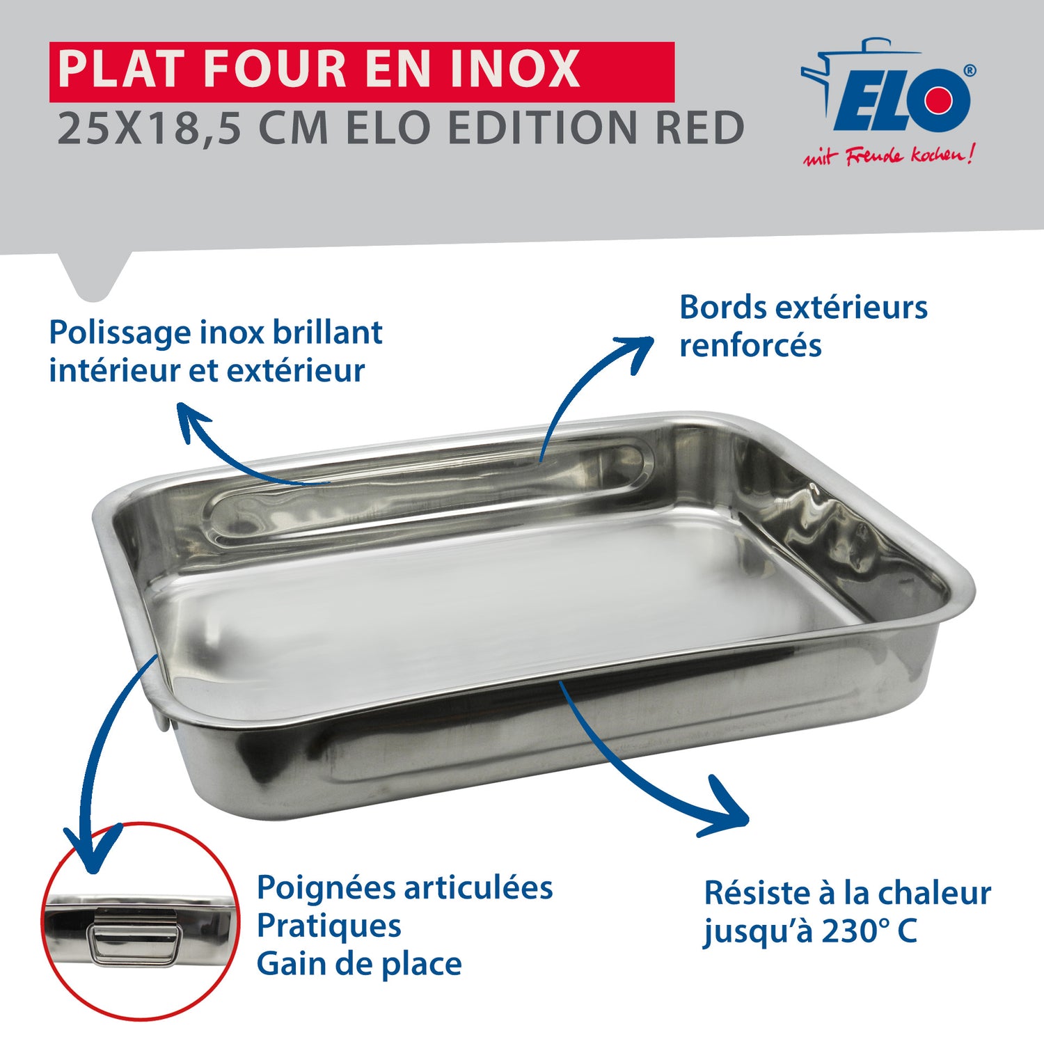 Plat four en inox rectangulaire 25x18,5 cm Elo Edition Red