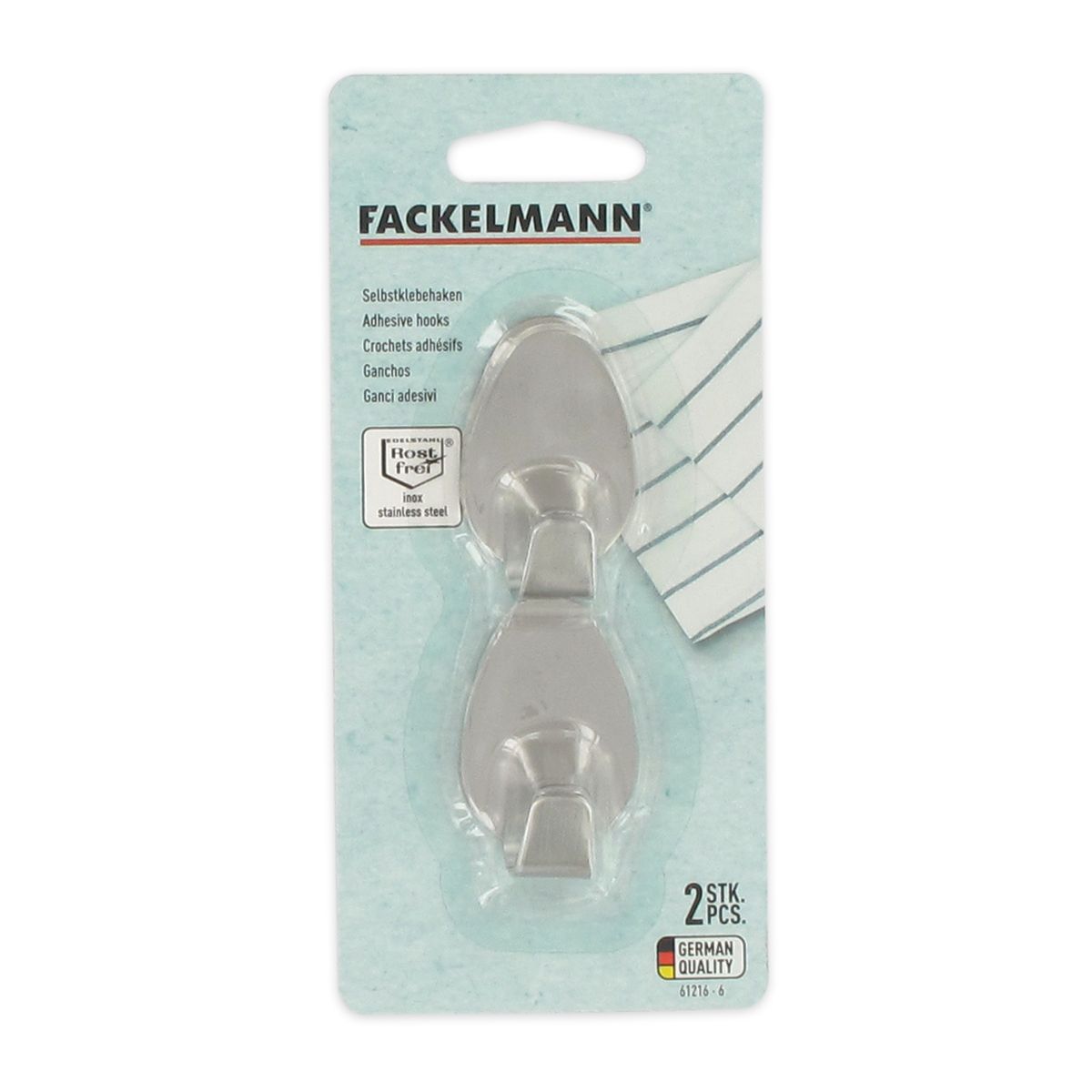 Lot de 2 crochets muraux adhésifs en inox Fackelmann Tecno