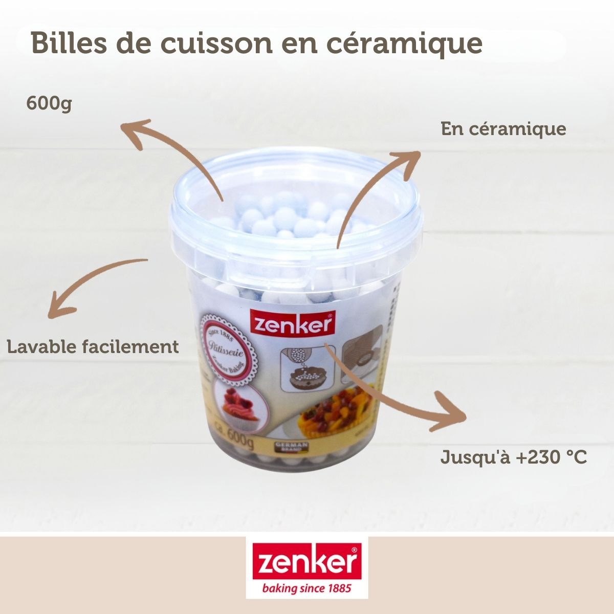 Billes de cuisson pour pâte sablée, pot de 600 grammes Zenker