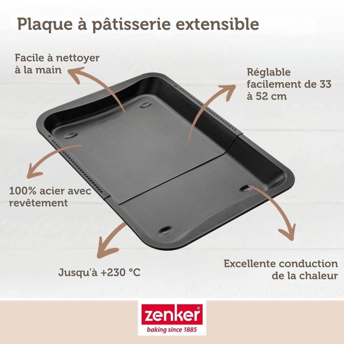 Plaque de four extensible de 35-52 x 32 cm Zenker Black Metallic
