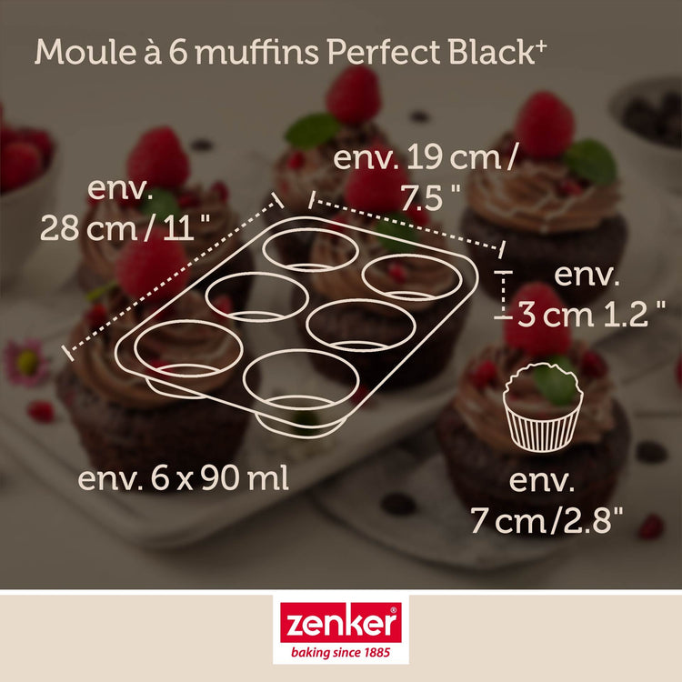 Moule à muffins 6 empreintes 28 x 19 cm Zenker Perfect Black +